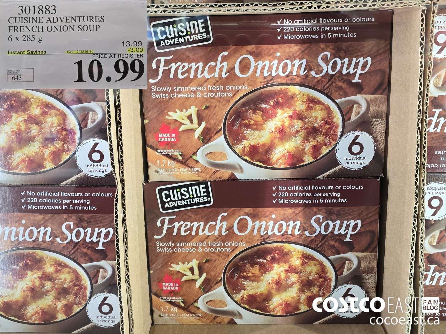 301883 CUISINE ADVENTURES FRENCH ONION SOUP 6 X 285 G ($3.00 INSTANT SAVINGS EXPIRES ON 2025-03-30) $10.99