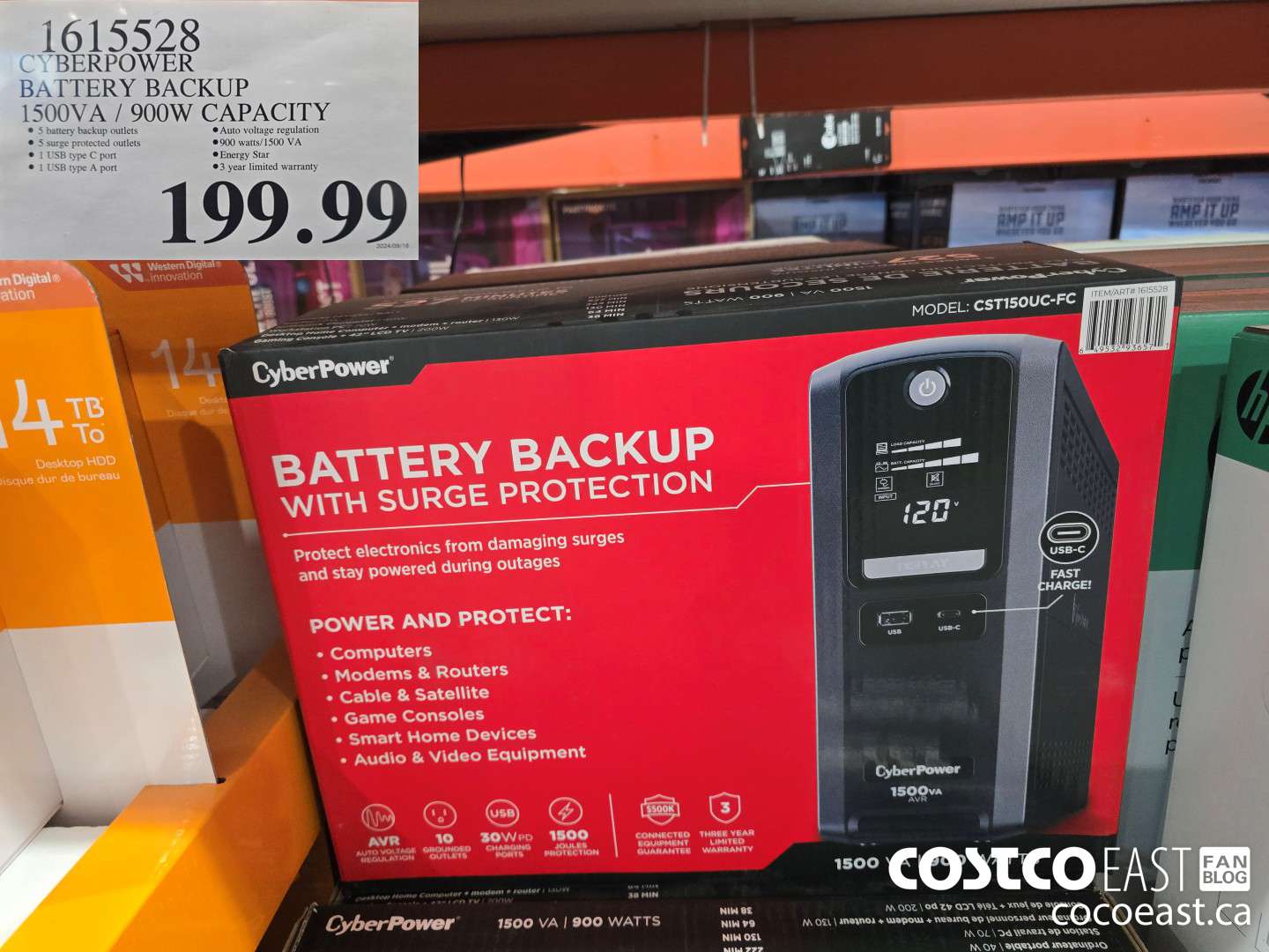 1615528 CYBERPOWER BATTERY BACKUP 1500VA / 900W CAPACITY $199.99