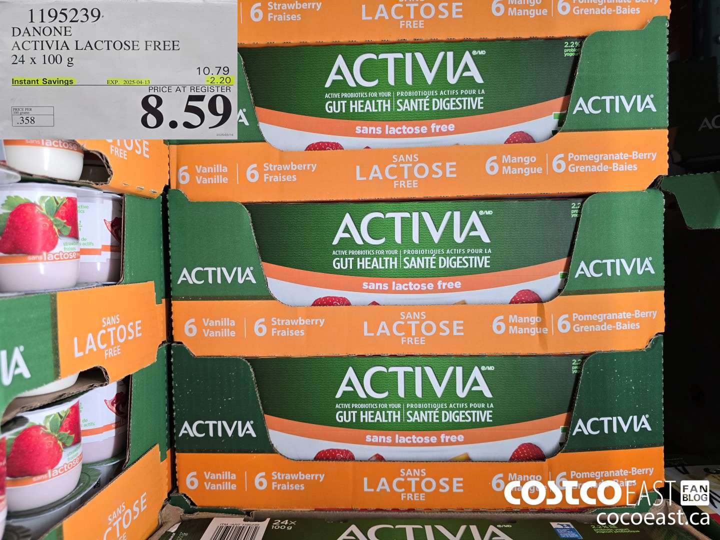 1195239 DANONE ACTIVIA LACTOSE FREE 24 x 100 g ($2.20 INSTANT SAVINGS EXPIRES ON 2025-04-13) $8.59