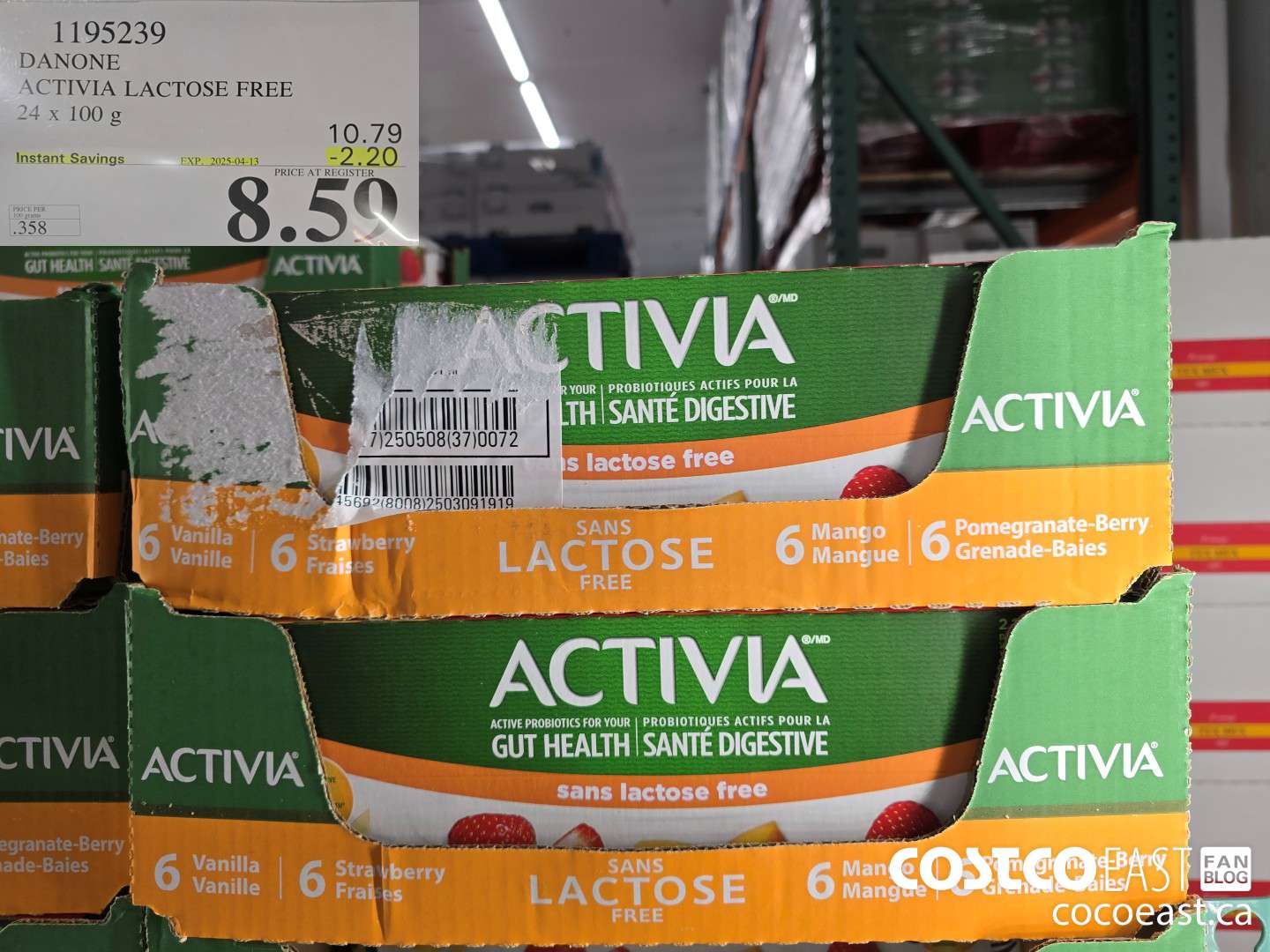 1195239 DANONE ACTIVIA LACTOSE FREE 24 x 100 g ($2.20 INSTANT SAVINGS EXPIRES ON 2025-04-13) $8.59
