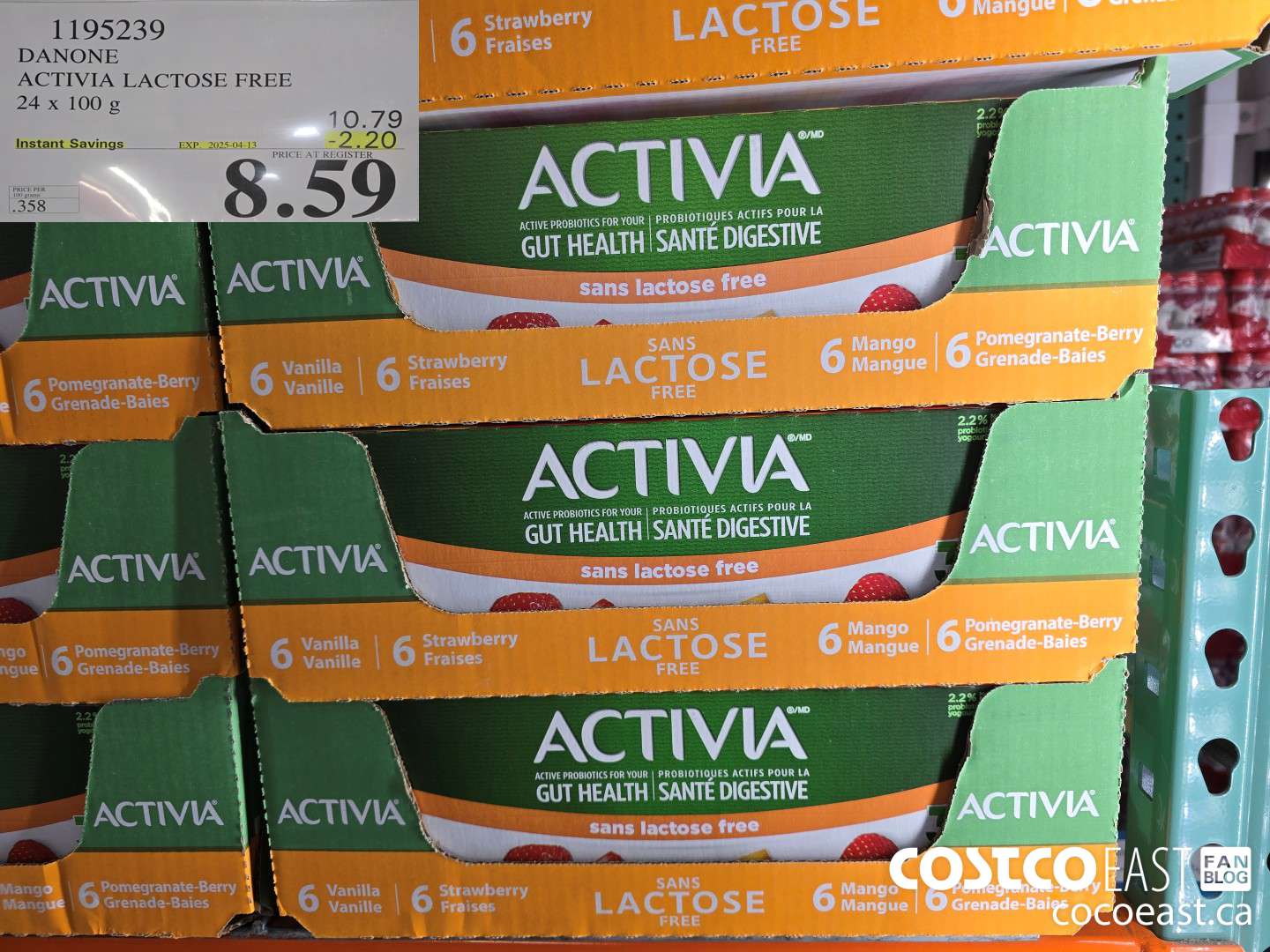 1195239 DANONE ACTIVIA LACTOSE FREE 24 x 100 g ($2.20 INSTANT SAVINGS EXPIRES ON 2025-04-13) $8.59