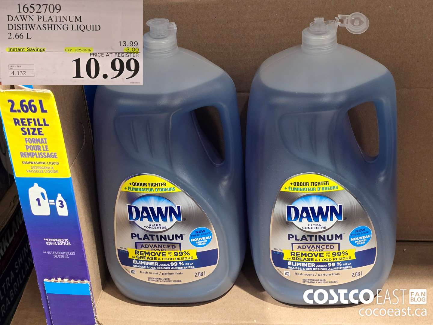 1652709 DAWN PLATINUM DISHWASHER LIQUID 2.66L ($3.00 INSTANT SAVINGS EXPIRES ON 2025-03-16) $10.99
