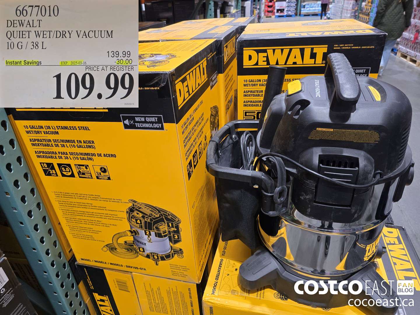 6677010 DEWALT QUIET WET/DRY VACUUM 10G/38L ($30.00 INSTANT SAVINGS EXPIRES ON 2025-03-16) $109.99