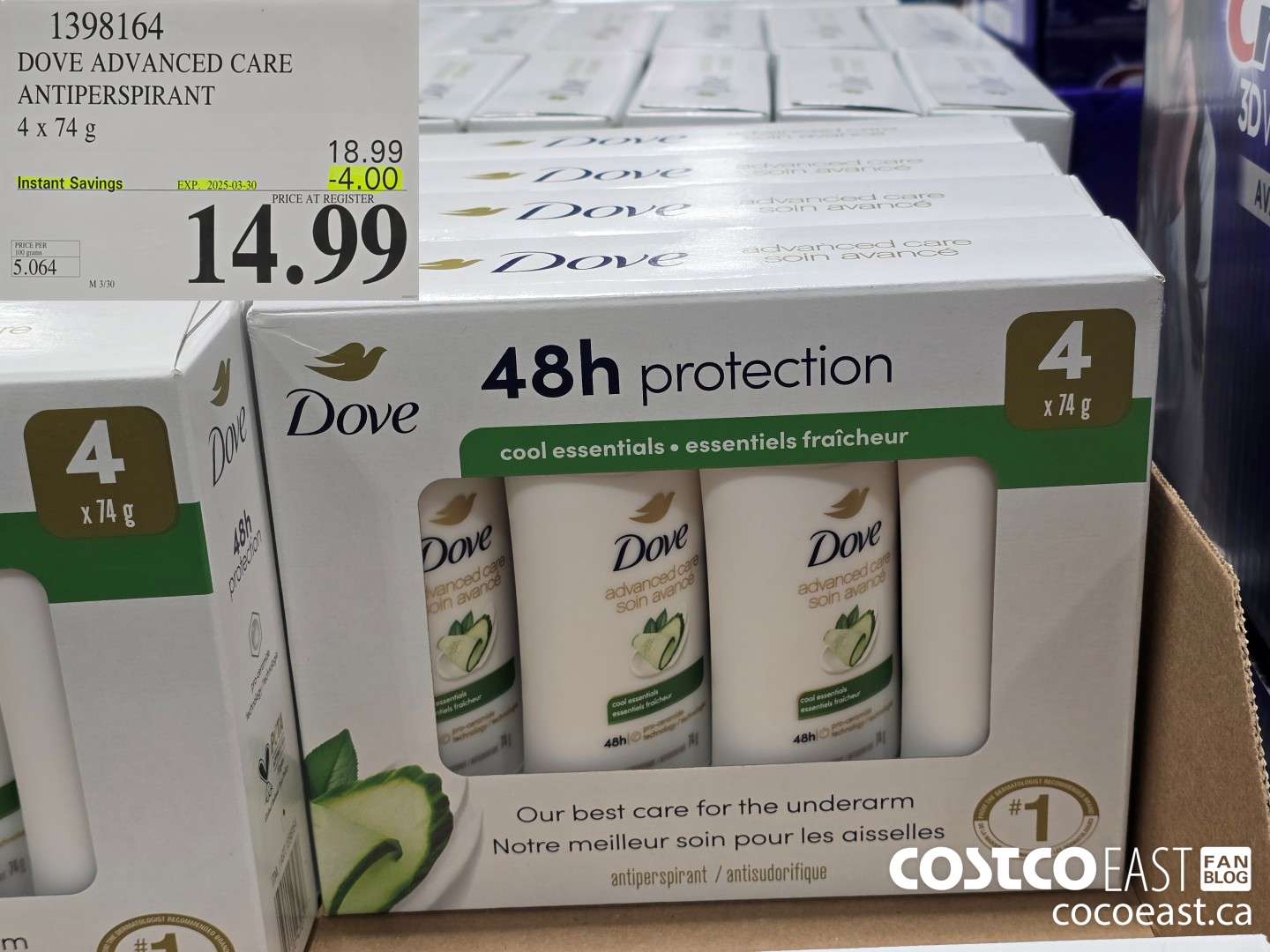 1398164 DOVE ADVANCED CARE ANTIPERSPIRANT 4 x 74G ($4.00 INSTANT SAVINGS EXPIRES ON 2025-03-30) $14.99