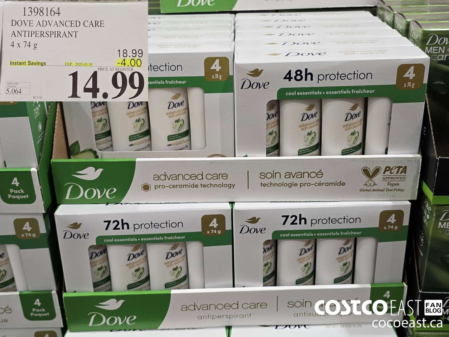1398164 DOVE ADVANCED CARE ANTIPERSPIRANT 4 x 74G ($4.00 INSTANT SAVINGS EXPIRES ON 2025-03-30) $14.99