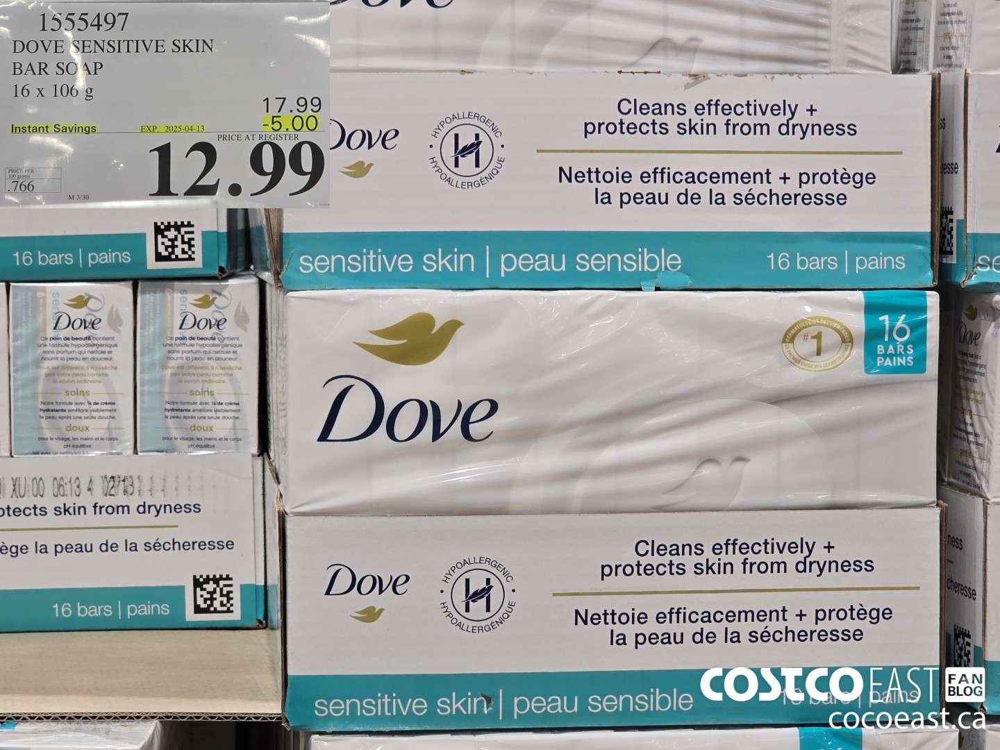 1555497 DOVE BAR SOAP SENSITIVE 16 x 106 g ($5.00 INSTANT SAVINGS EXPIRES ON 2025-04-13) $12.99