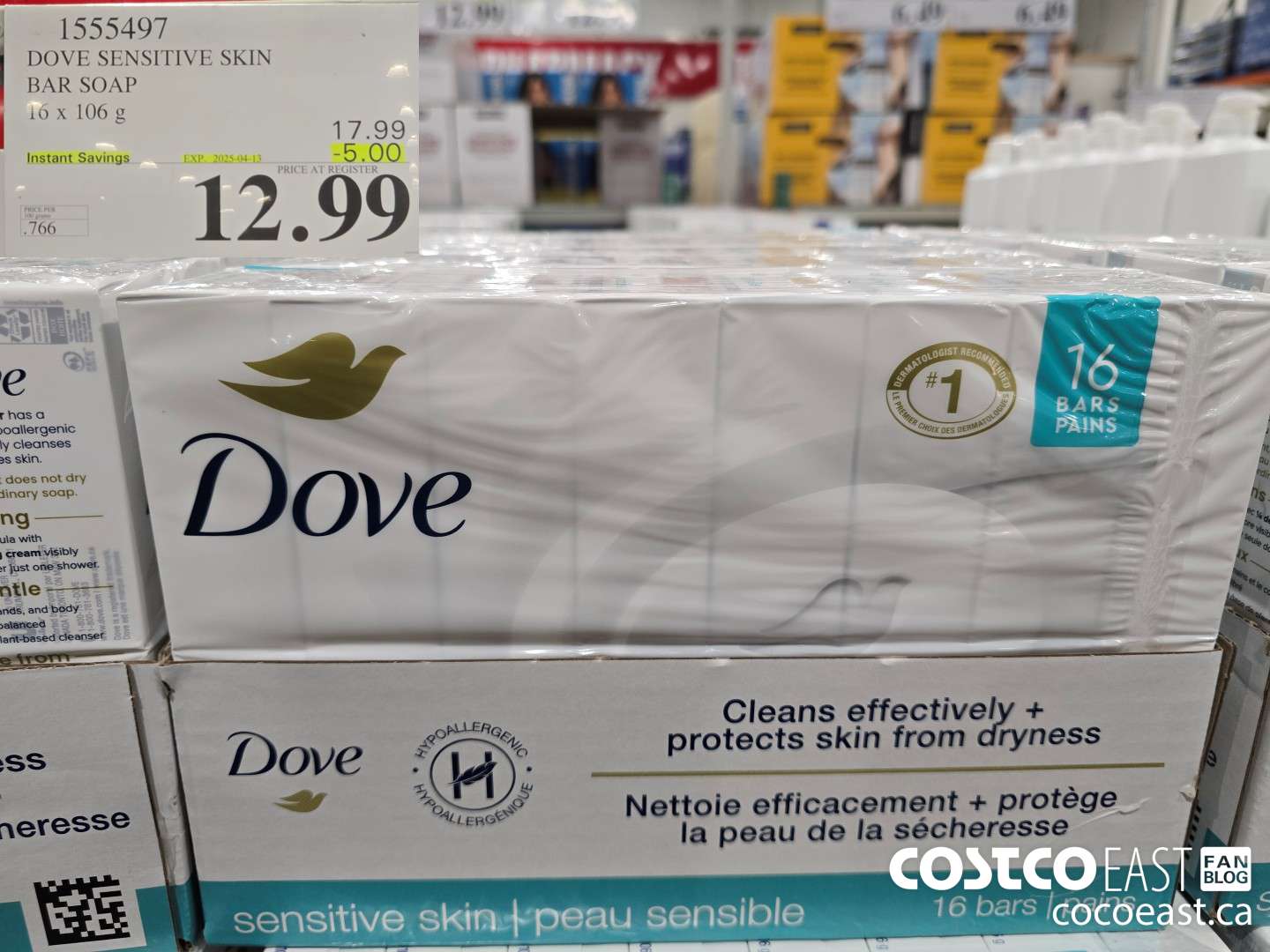 1555497 DOVE BAR SOAP SENSITIVE 16 x 106 g ($5.00 INSTANT SAVINGS EXPIRES ON 2025-04-13) $12.99