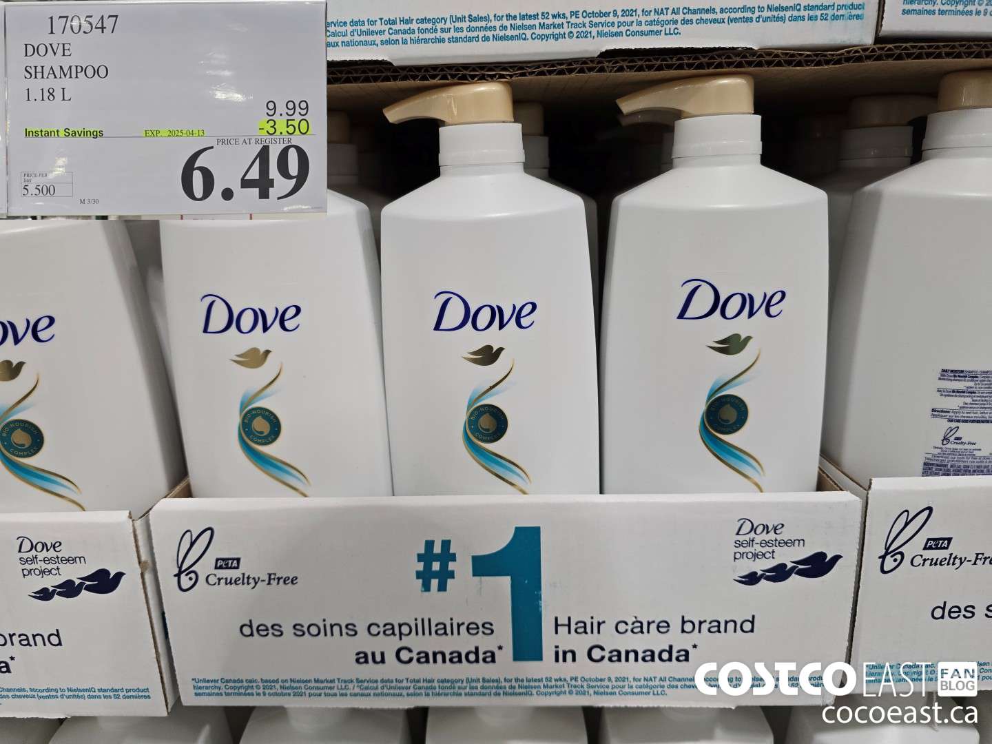 170547 DOVE SHAMPOO 1.18 L ($3.50 INSTANT SAVINGS EXPIRES ON 2025-04-13) $6.49