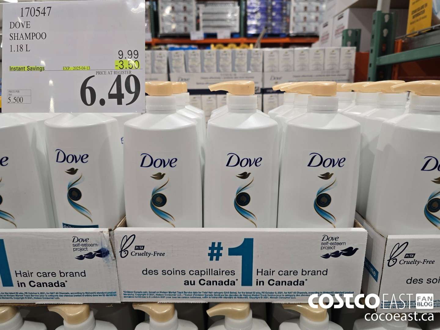 170547 DOVE SHAMPOO 1.18 L ($3.50 INSTANT SAVINGS EXPIRES ON 2025-04-13) $6.49