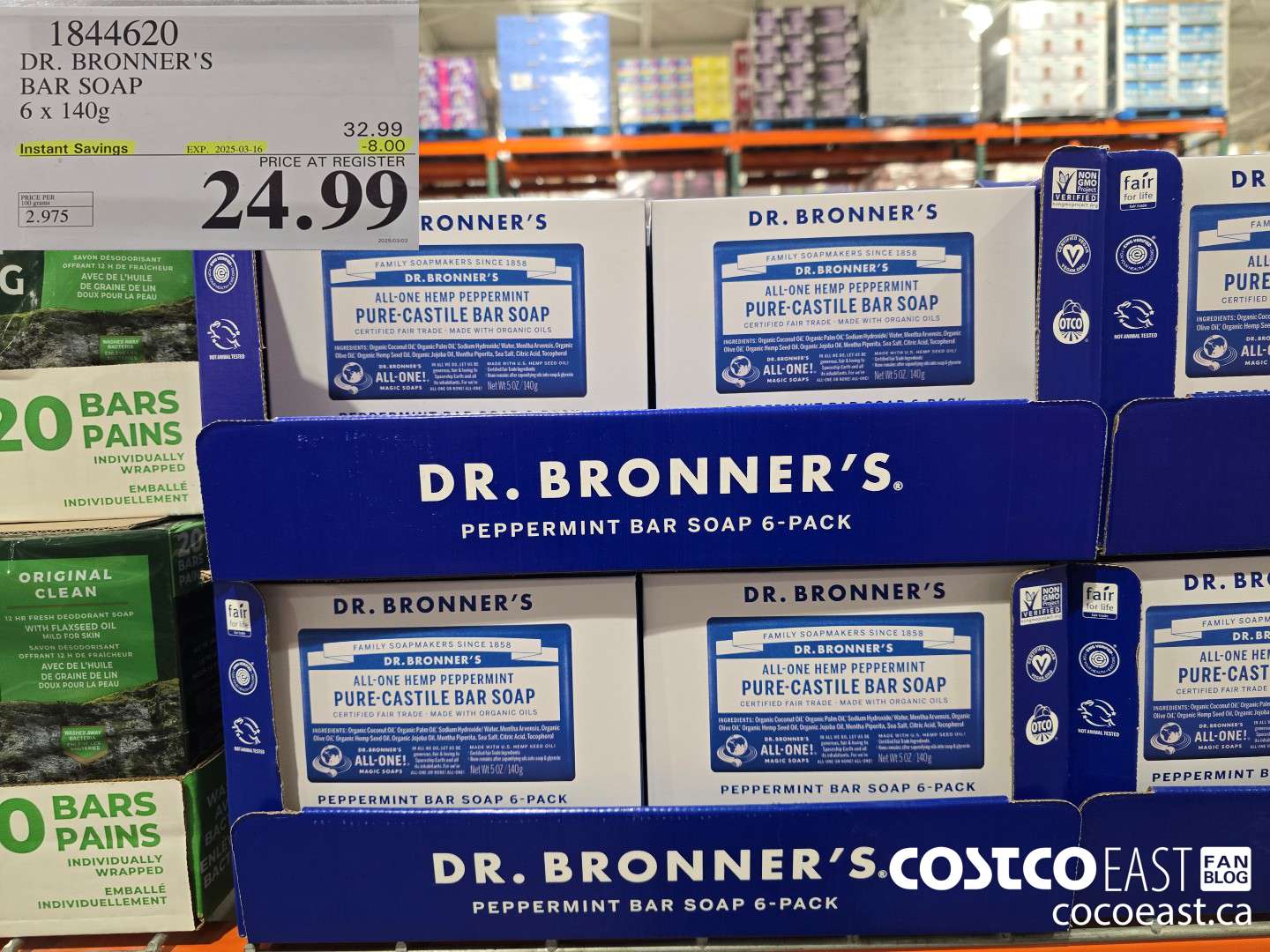 1844620 DR. BRONNER'S BAR SOAP 6 x 140g ($8.00 INSTANT SAVINGS EXPIRES ON 2025-03-16) $24.99