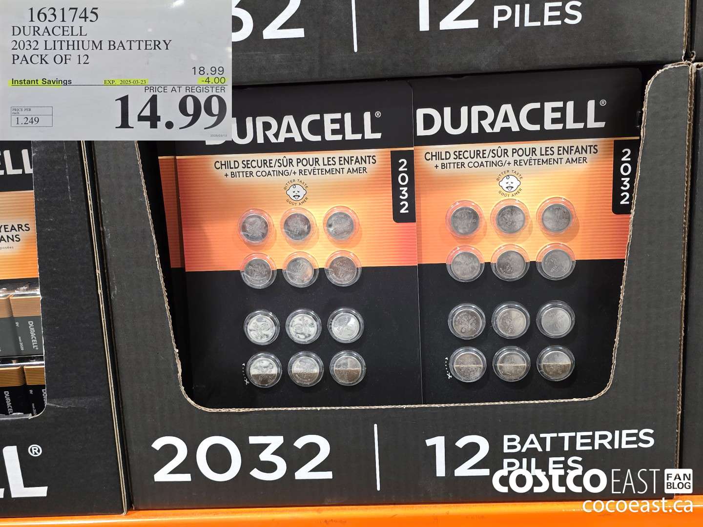 1631745 DURACELL 2032 LITHIUM BATTERY PACK OF 12 ($4.00 INSTANT SAVINGS EXPIRES ON 2025-03-23) $14.99