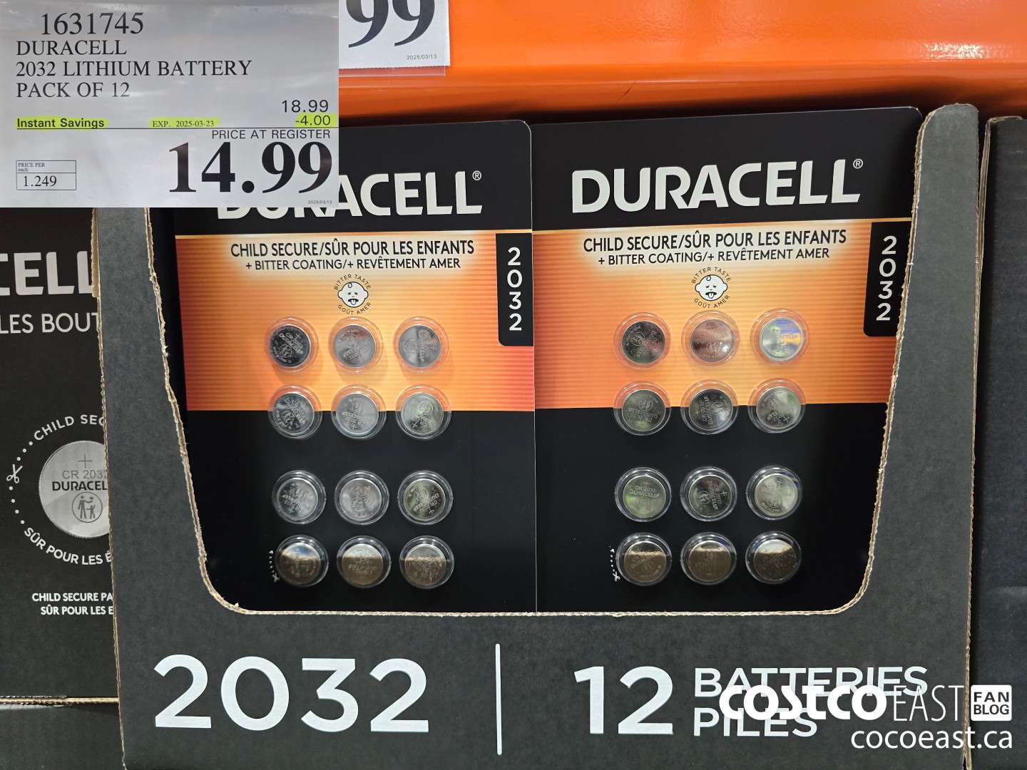 1631745 DURACELL 2032 LITHIUM BATTERY PACK OF 12 ($4.00 INSTANT SAVINGS EXPIRES ON 2025-03-23) $14.99