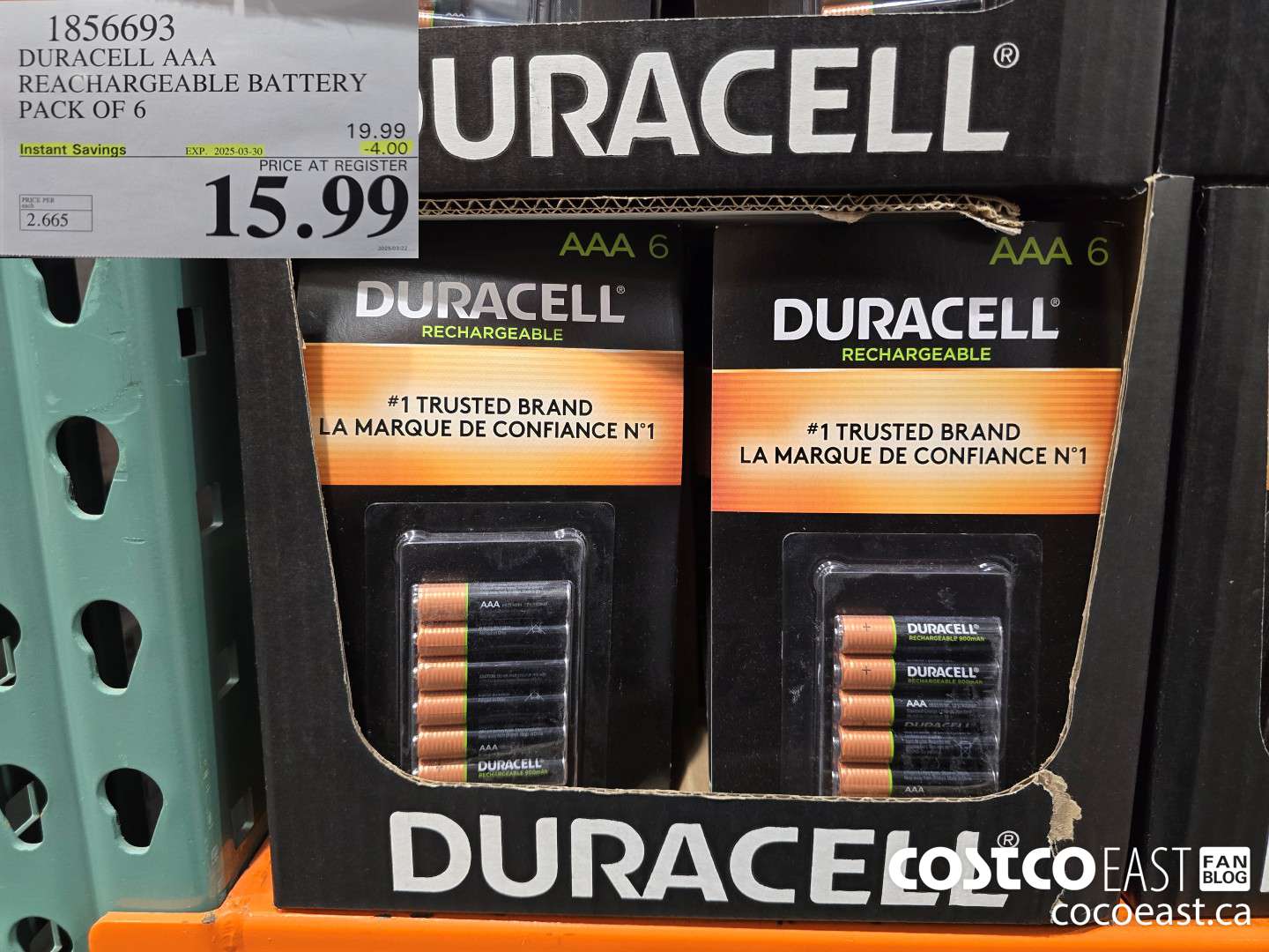 1856693 DURACELL AAA RECHARGEABLE BATTERY PACK OF 6 ($4.00 INSTANT SAVINGS EXPIRES ON 2025-03-30) $15.99