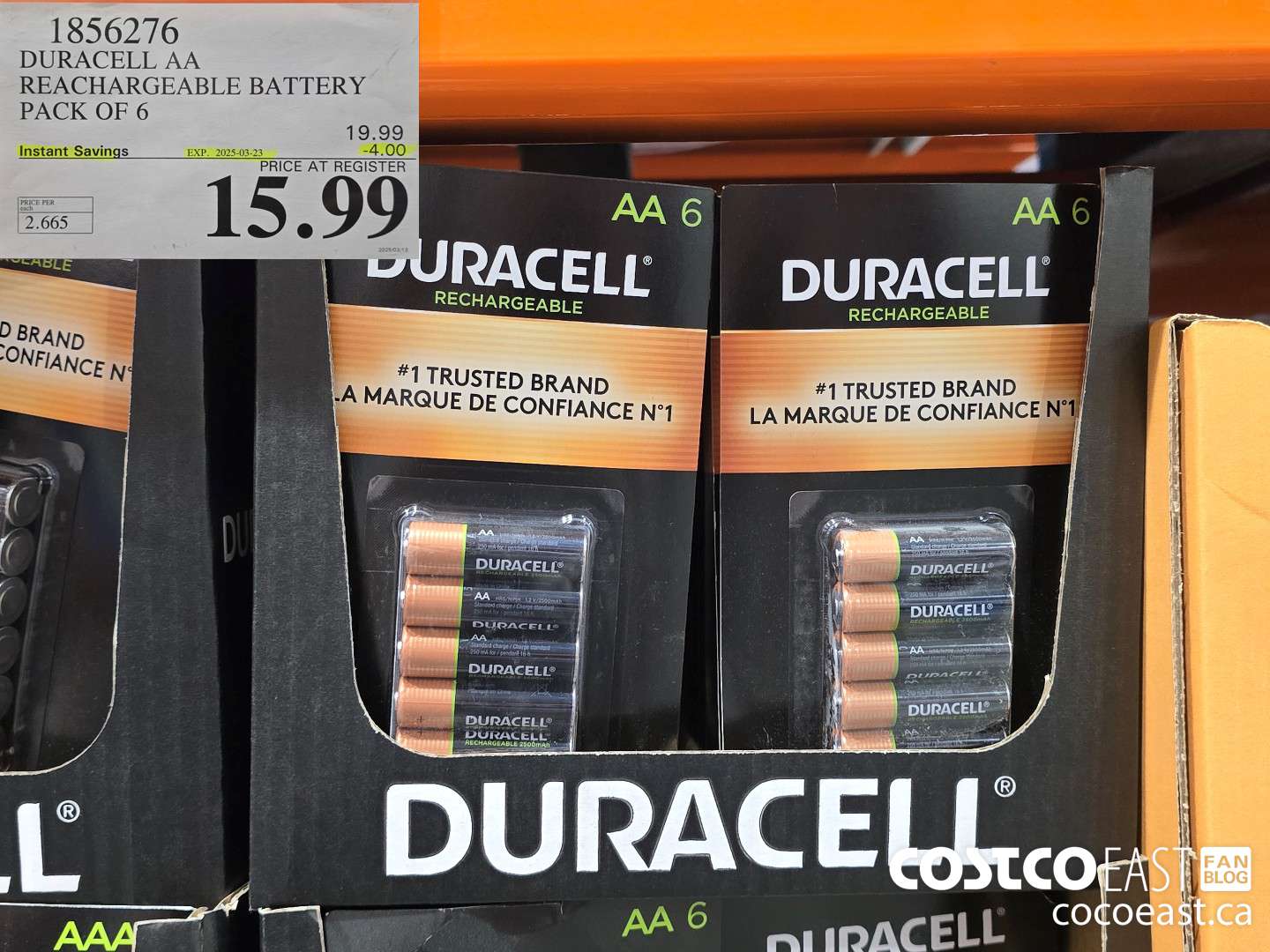 1856276 DURACELL AA RECHARGEABLE BATTERY PACK OF 6 ($4.00 INSTANT SAVINGS EXPIRES ON 2025-03-23) $15.99