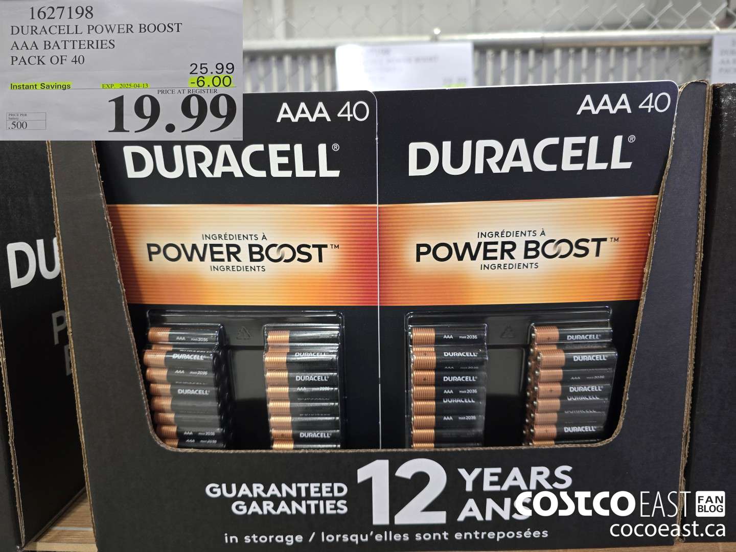 1627198 DURACELL POWER BOOST AAA BATTERIES PACK OF 40 ($6.00 INSTANT SAVINGS EXPIRES ON 2025-04-13) $19.99