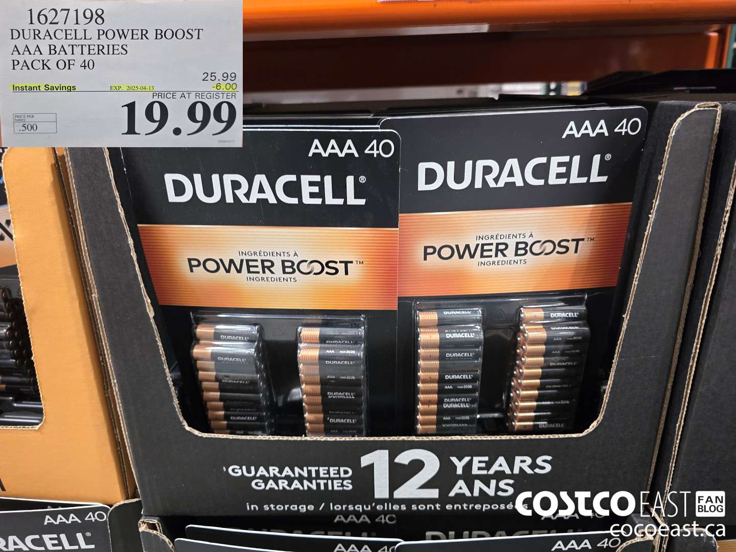 1627198 DURACELL POWER BOOST AAA BATTERIES PACK OF 40 ($6.00 INSTANT SAVINGS EXPIRES ON 2025-04-13) $19.99