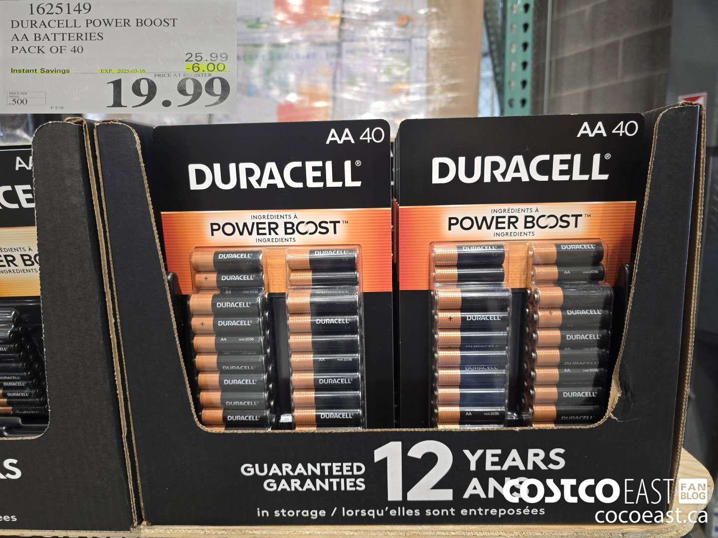 1625149 DURACELL POWER BOOST AA BATTERIES PACK OF 40 ($6.00 INSTANT SAVINGS EXPIRES ON 2025-03-16) $19.99