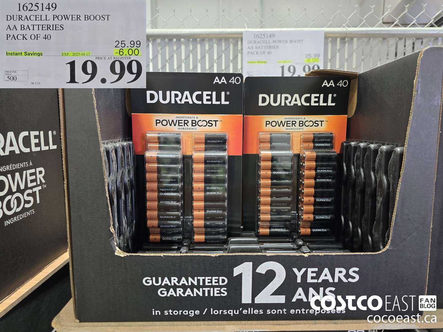 1625149 DURACELL POWER BOOST AA BATTERIES PACK OF 40 ($6.00 INSTANT SAVINGS EXPIRES ON 2025-04-13) $19.99