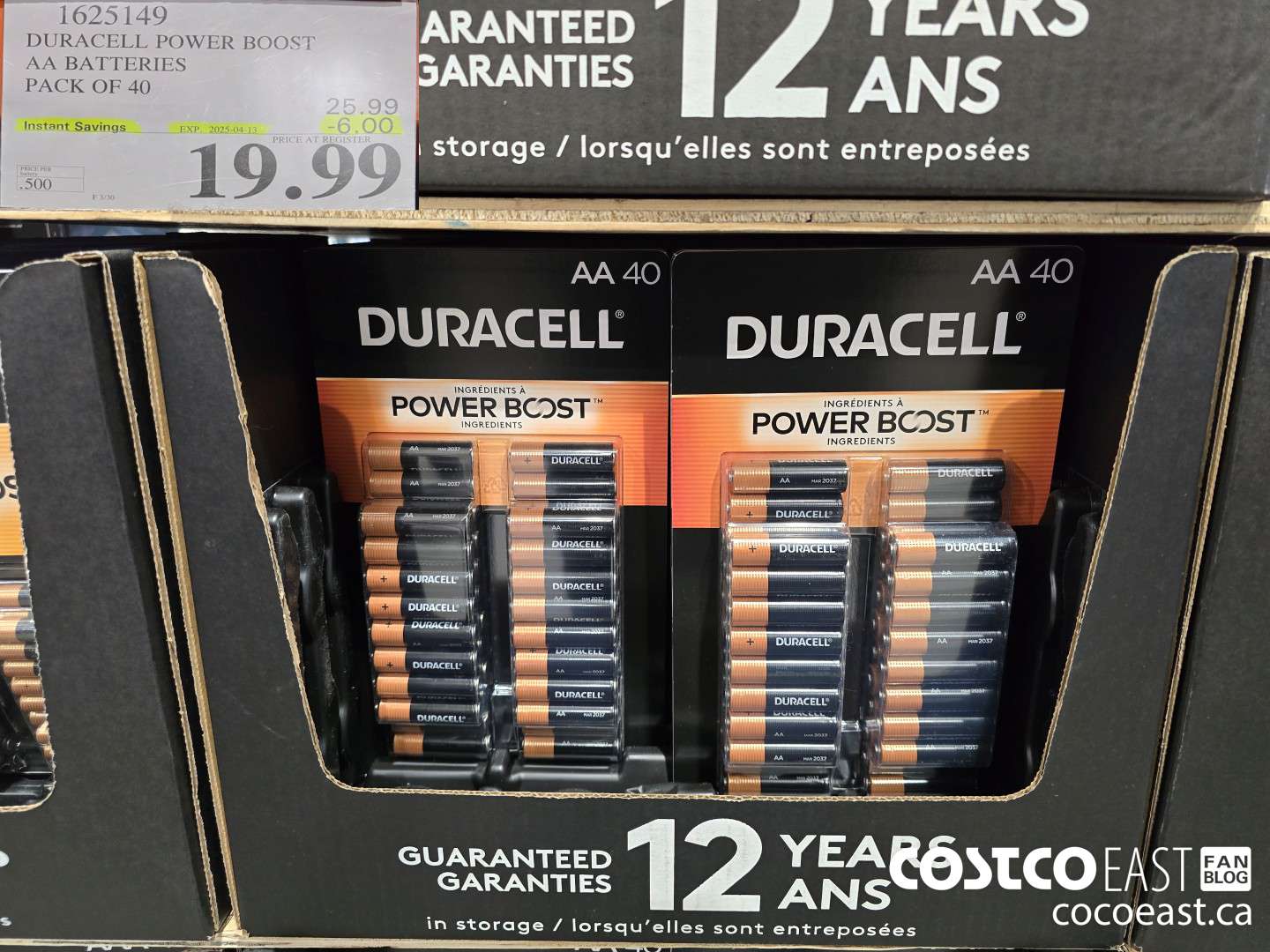 1625149 DURACELL POWER BOOST AA BATTERIES PACK OF 40 ($6.00 INSTANT SAVINGS EXPIRES ON 2025-04-13) $19.99