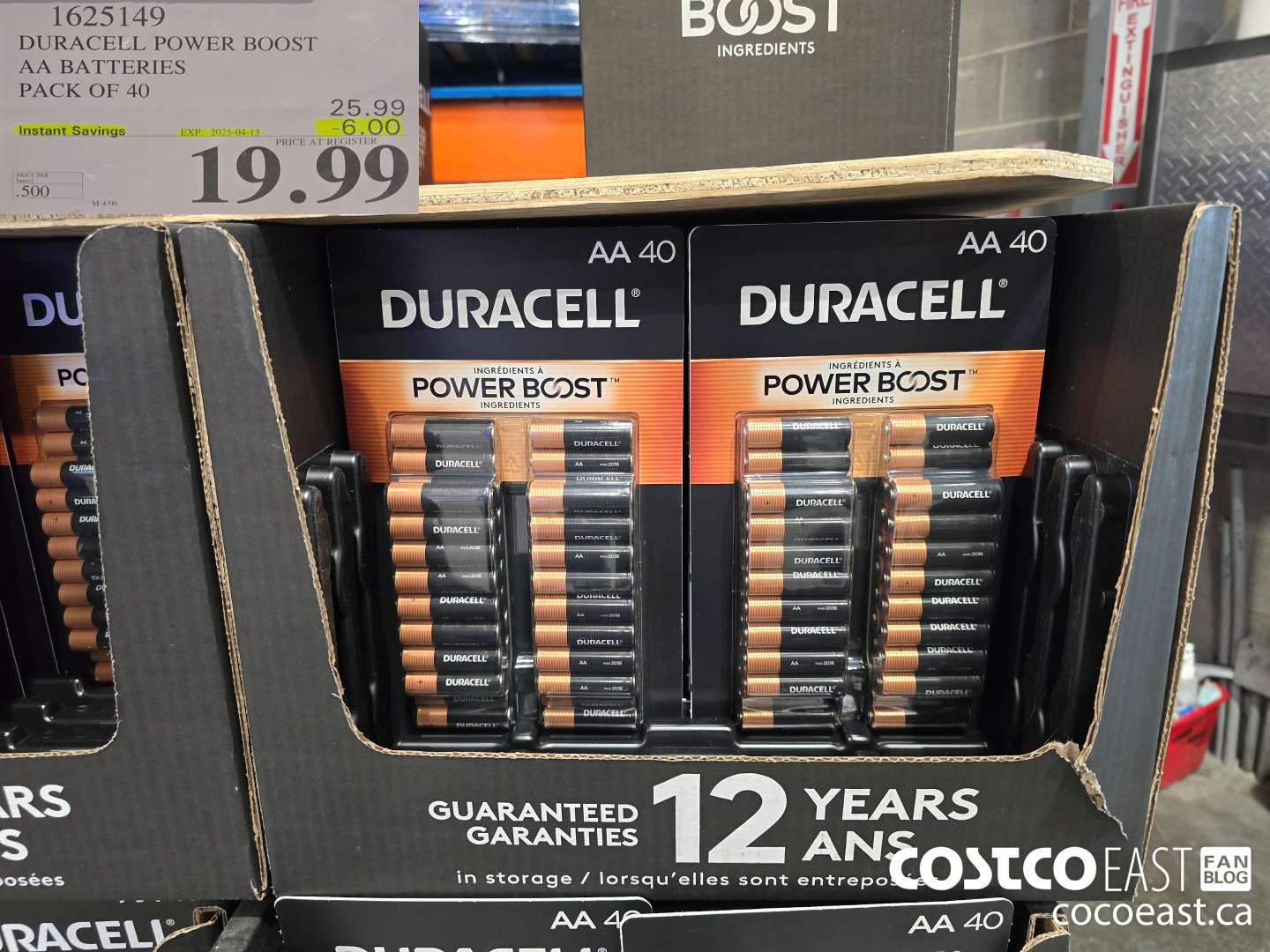 1625149 DURACELL POWER BOOST AA BATTERIES PACK OF 40 ($6.00 INSTANT SAVINGS EXPIRES ON 2025-04-13) $19.99