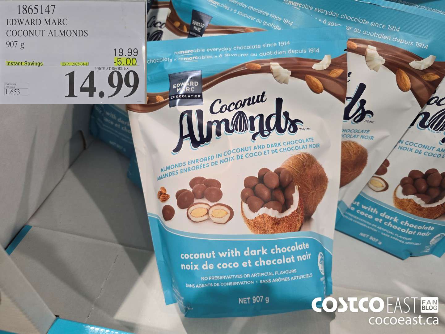 1865147 EDWARD MARC COCONUT ALMONDS 907 G ($5.00 INSTANT SAVINGS EXPIRES ON 2025-04-13) $14.99