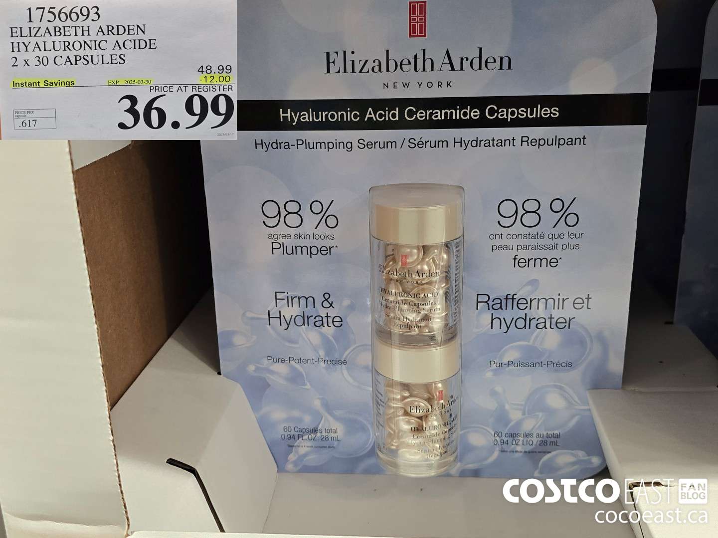 1756693 ELIZABETH ARDEN HYALURONIC ACID 2 x 30 CAPSULES ($12.00 INSTANT SAVINGS EXPIRES ON 2025-03-30) $36.99