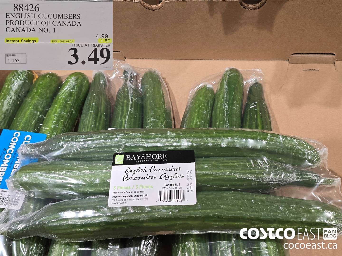 88426 ENGLISH CUCUMBERS PRODUCT OF CANADA CANADA NO. 1 ($1.50 INSTANT SAVINGS EXPIRES ON 2025-03-05) $3.49