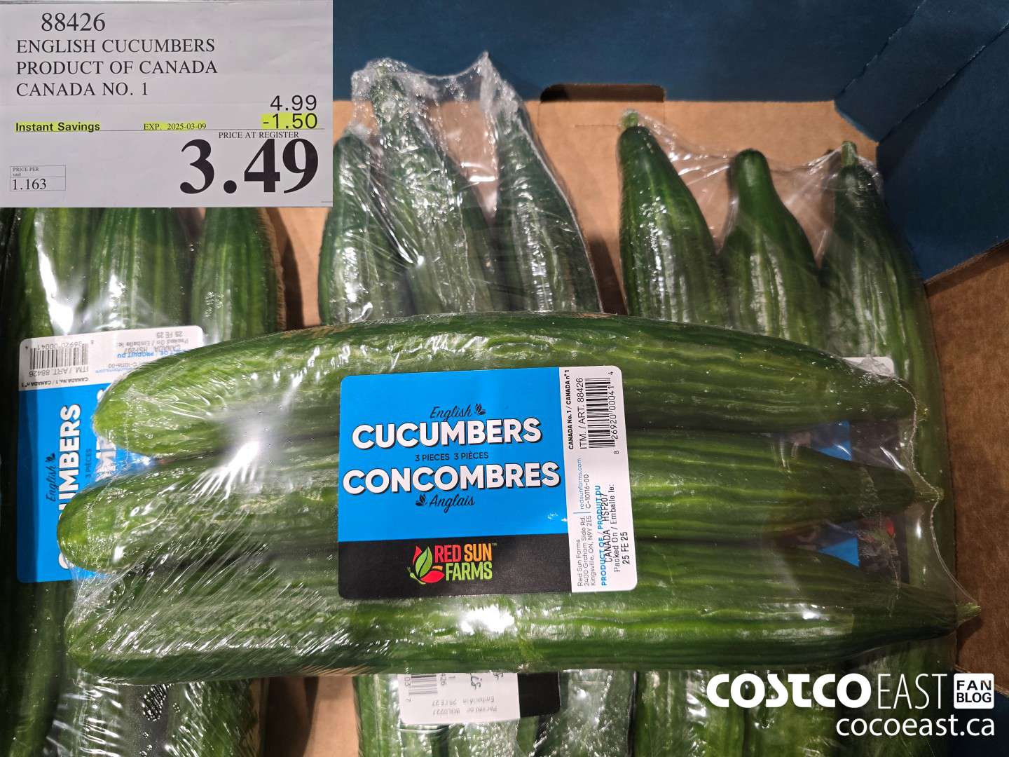 88426 ENGLISH CUCUMBERS PRODUCT OF CANADA CANADA NO. 1 ($1.50 INSTANT SAVINGS EXPIRES ON 2025-03-09) $3.49