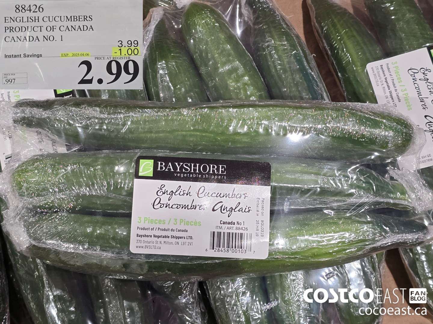 88426 ENGLISH CUCUMBERS PRODUCT OF CANADA CANADA NO. 1 ($1.00 INSTANT SAVINGS EXPIRES ON 2025-04-06) $2.99