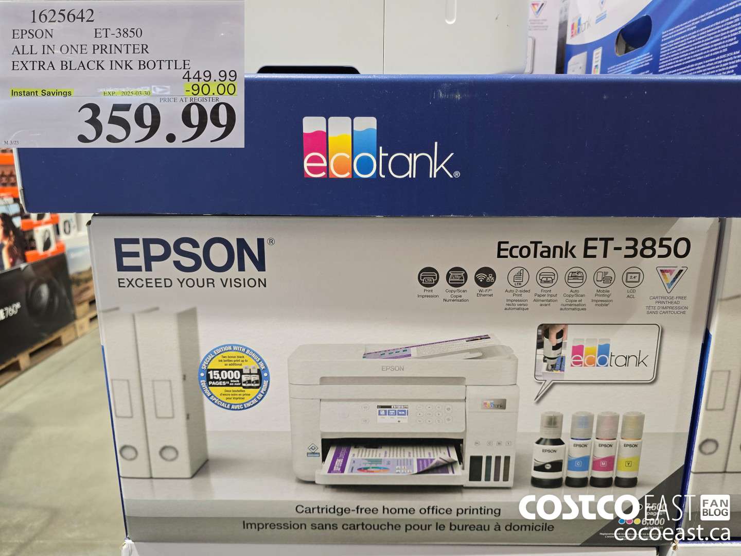 1625642 EPSON ET-3850 ALL IN ONE PRINTER EXTRA BLACK INK BOTTLE ($90.00 INSTANT SAVINGS EXPIRES ON 2025-03-30) $359.99