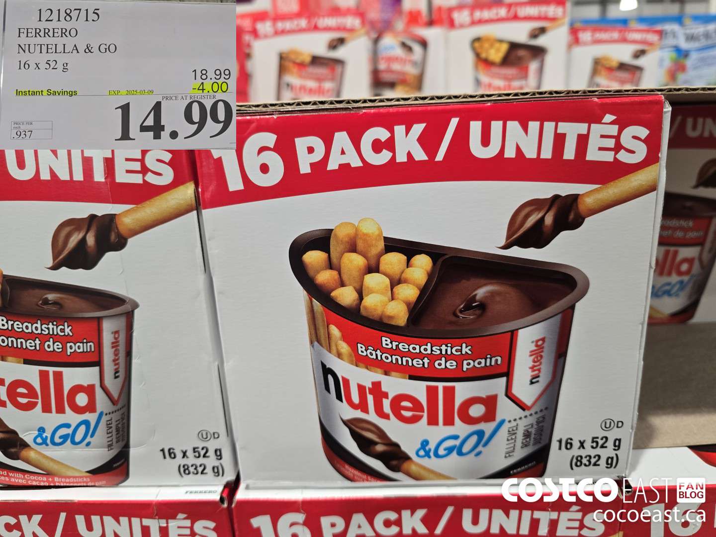 1218715 FERRERO NUTELLA & GO 16 x 52g ($4.00 INSTANT SAVINGS EXPIRES ON 2025-03-09) $14.99