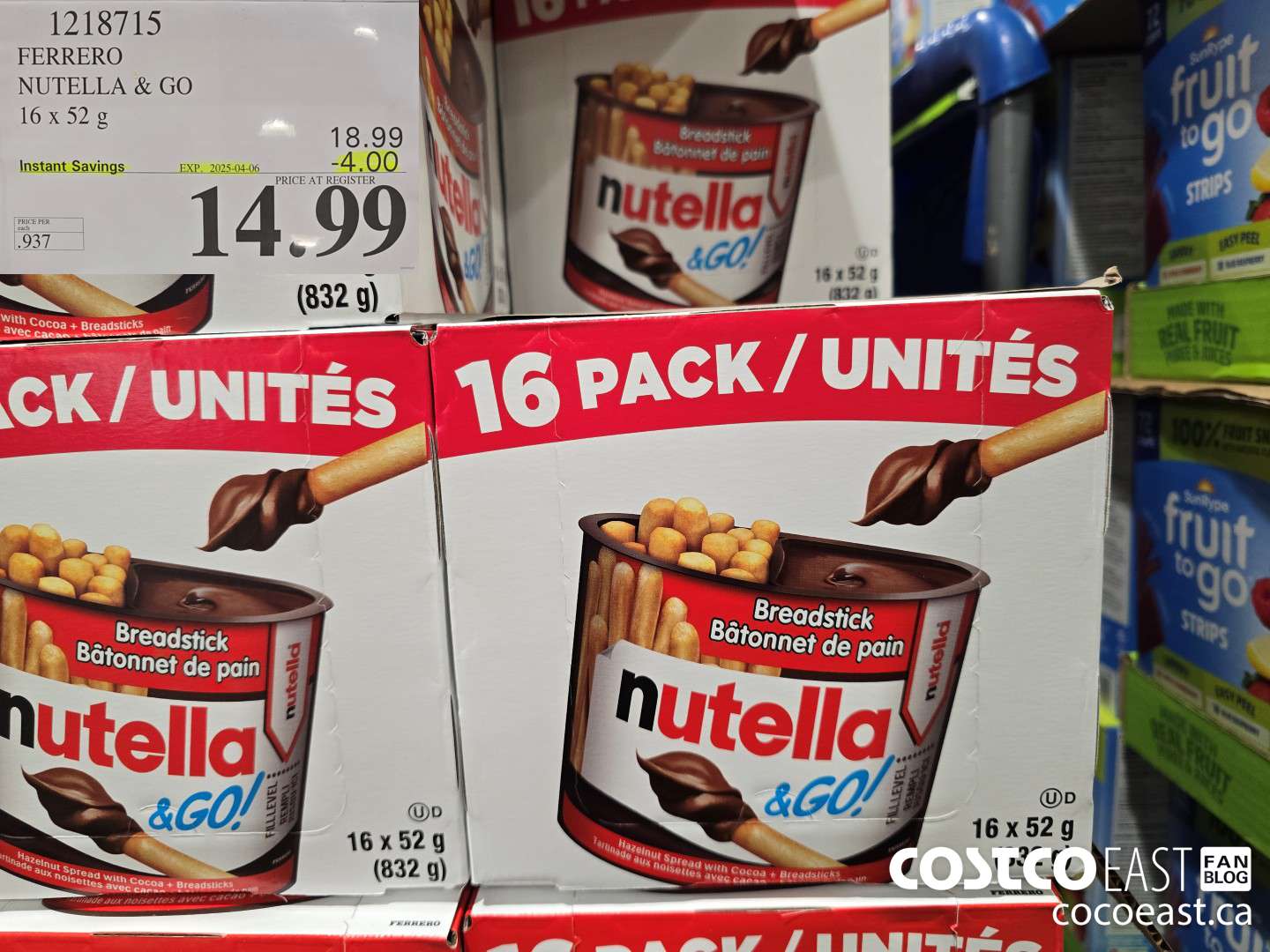 1218715 FERRERO NUTELLA & GO 16 x 52g 2025-034-06 ($4.00 INSTANT SAVINGS) $14.99