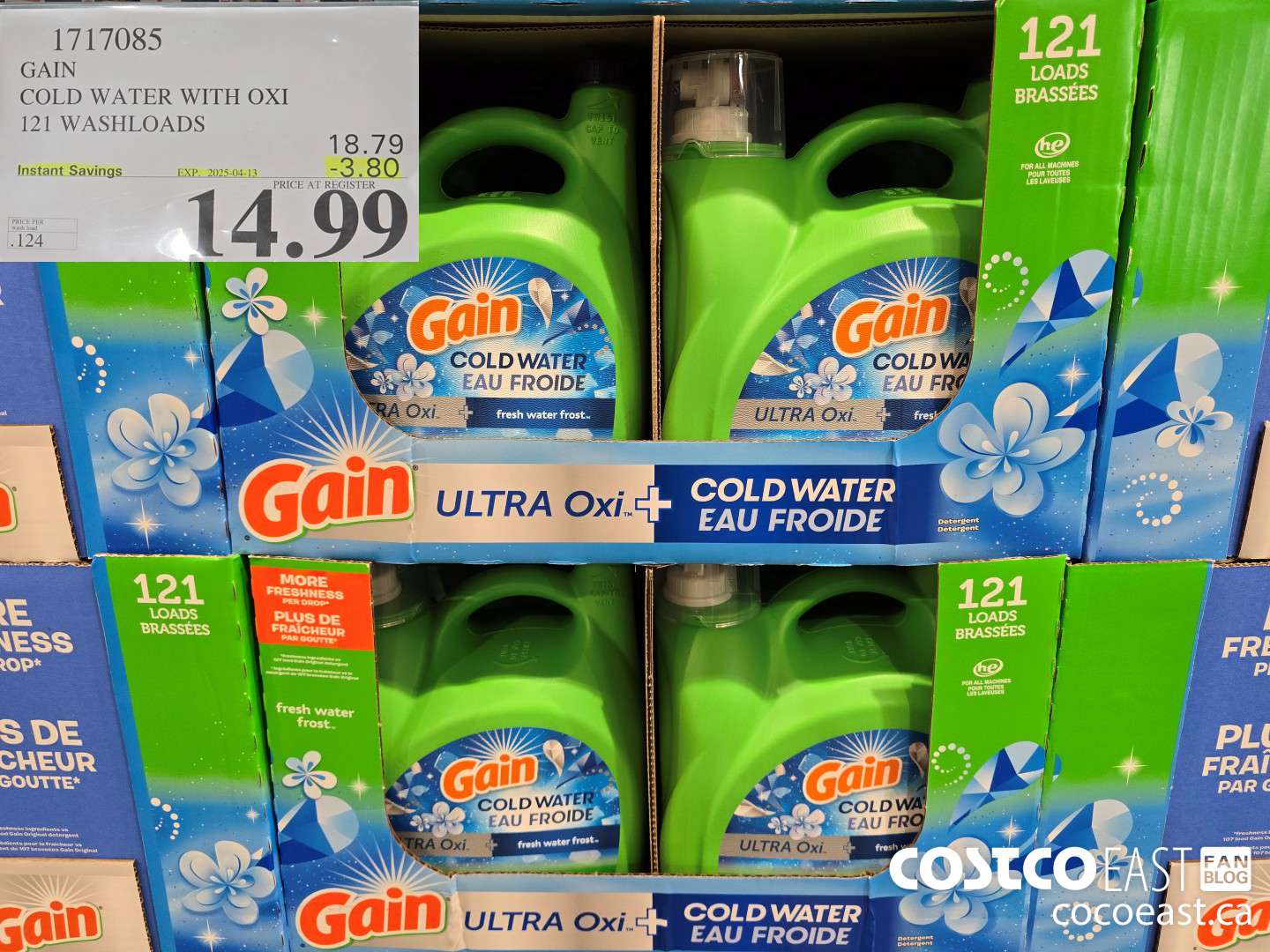 1717085 GAIN COLD WATER WITH OXI 121 wash loads ($3.80 INSTANT SAVINGS EXPIRES ON 2025-04-13) $14.99