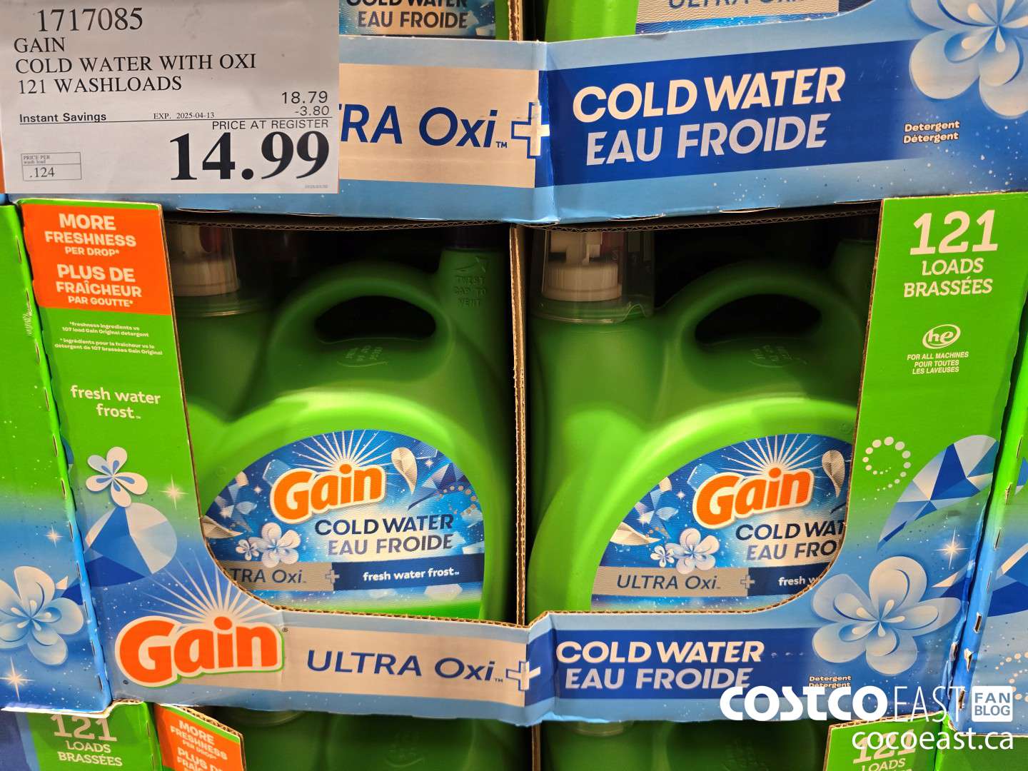 1717085 GAIN COLD WATER WITH OXI 121 wash loads ($3.80 INSTANT SAVINGS EXPIRES ON 2025-04-13) $14.99