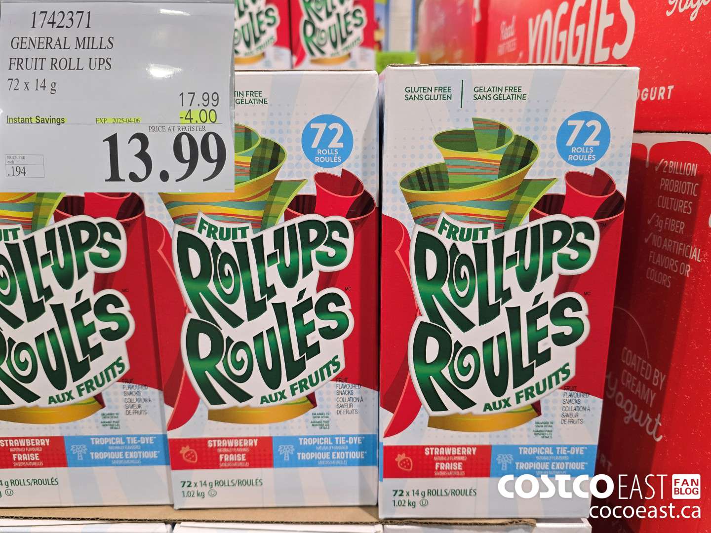 1742371 GENERAL MILLS FRUIT ROLL UPS 72 x 14 G ($4.00 INSTANT SAVINGS EXPIRES ON 2025-04-06) $13.99