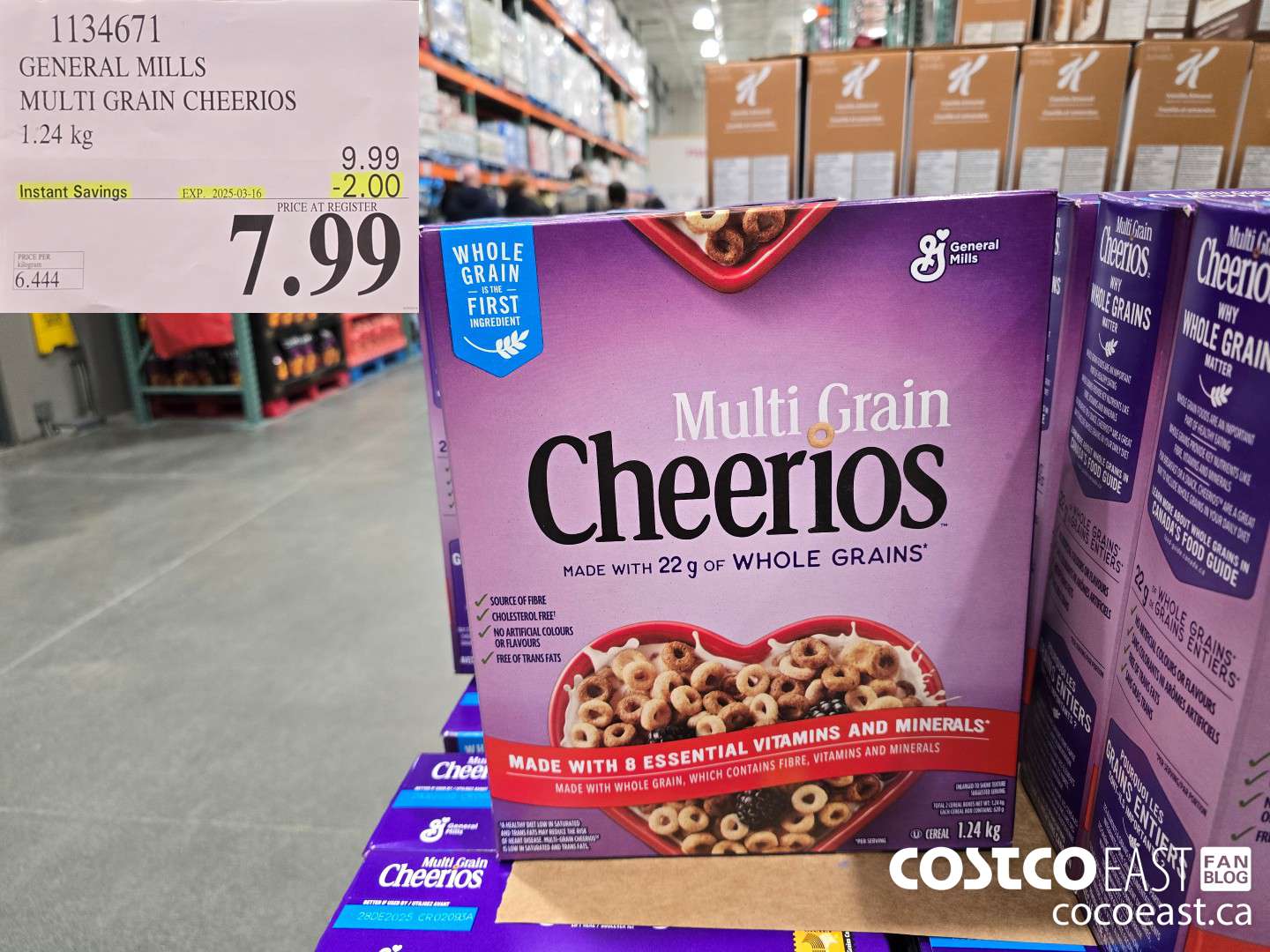 1134671 GENERAL MILLS MULTI-GRAIN CHEERIOS 1.24 KG ($2.00 INSTANT SAVINGS EXPIRES ON 2025-03-16) $7.99