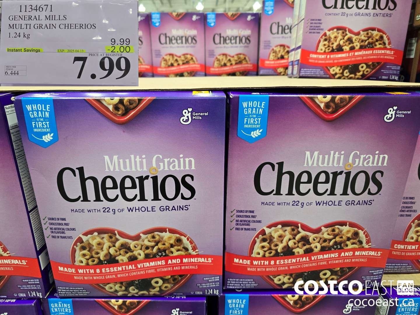 1134671 GENERAL MILLS MULTI-GRAIN CHEERIOS 1.24 KG ($2.00 INSTANT SAVINGS EXPIRES ON 2025-04-13) $7.99