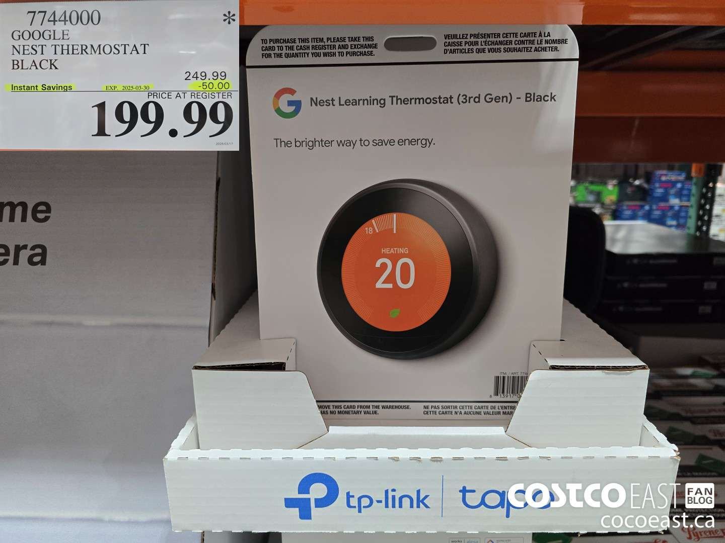 7744000 GOOGLE NEST THERMOSTAT BLACK  ($60.00 INSTANT SAVINGS EXPIRES ON 2025-03-30) $199.99