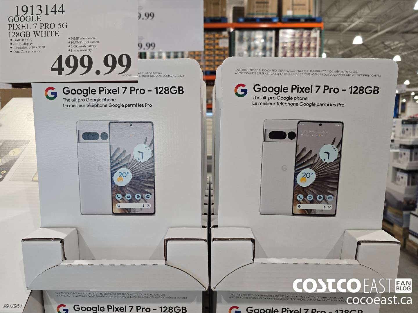 1913144 GOOGLE PIXEL 7 PRO 5G 128GB WHITE $499.99