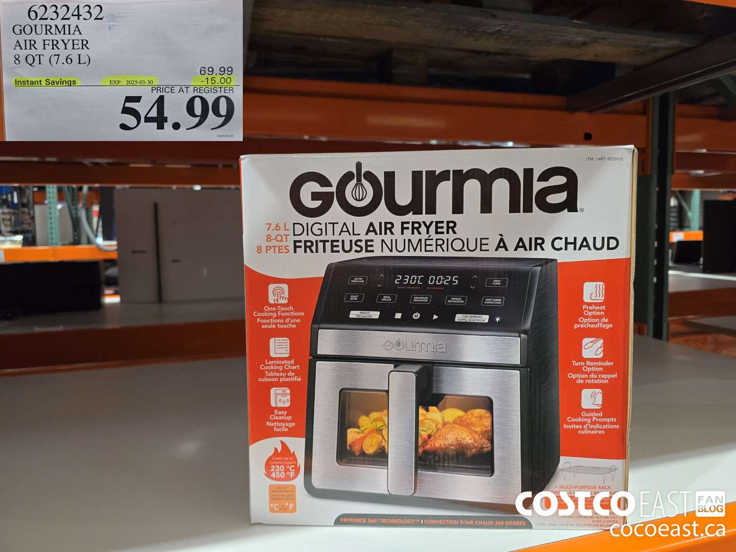 6232432 GOURMIA AIR FRYER 8 QT / 7.6 L ($15.00 INSTANT SAVINGS EXPIRES ON 2025-03-30) $54.99