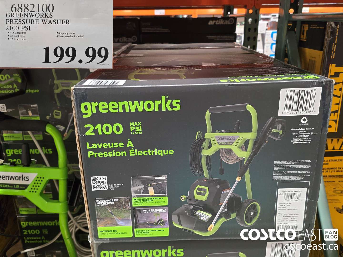 6882100 GREENWORKS PRESSURE WASHER 2100 PSI $199.99