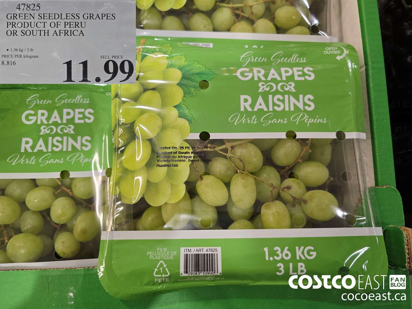 47825 GREEN SEEDLESS GRAPES PRODUCT OF PERU OR SOUTH AFRICA $11.99