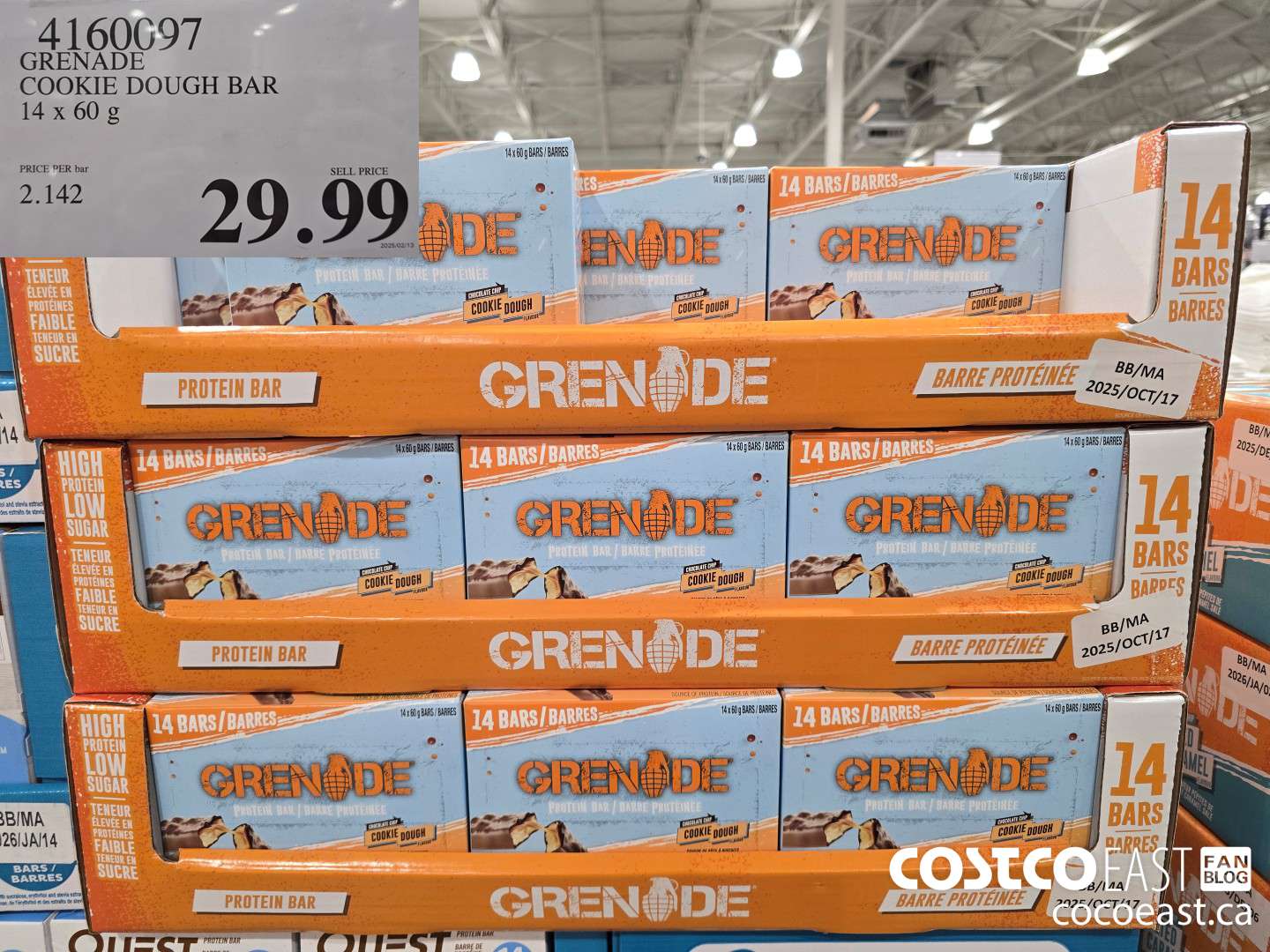 4160097 GRENADE COOKIE DOUGH BAR 14 x 60 g $29.99