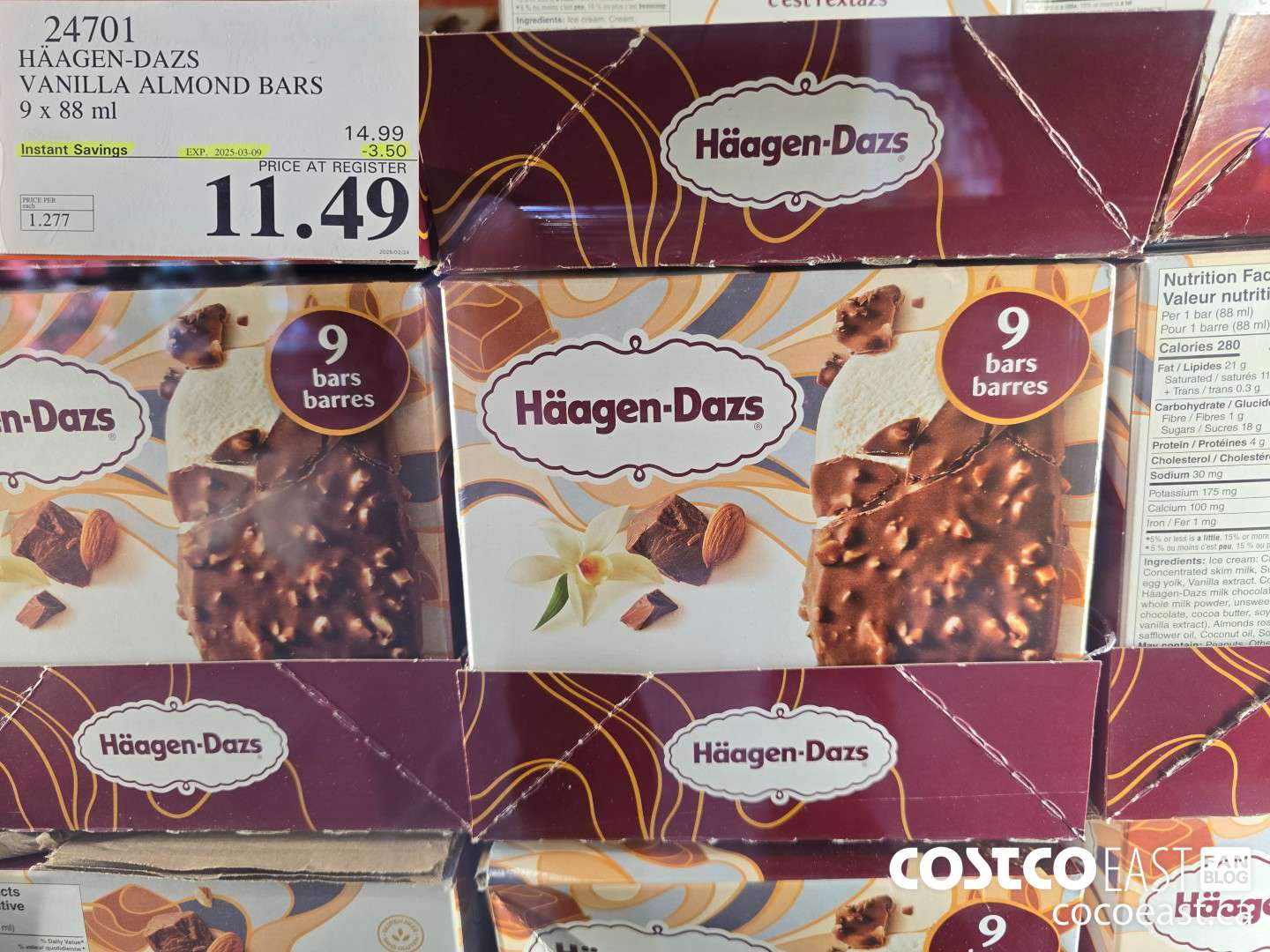 24701 HAAGAN-DAZS VANILLA ALMOND BARS 9 X 88 ML ($3.50 INSTANT SAVINGS EXPIRES ON 2025-03-09) $11.49