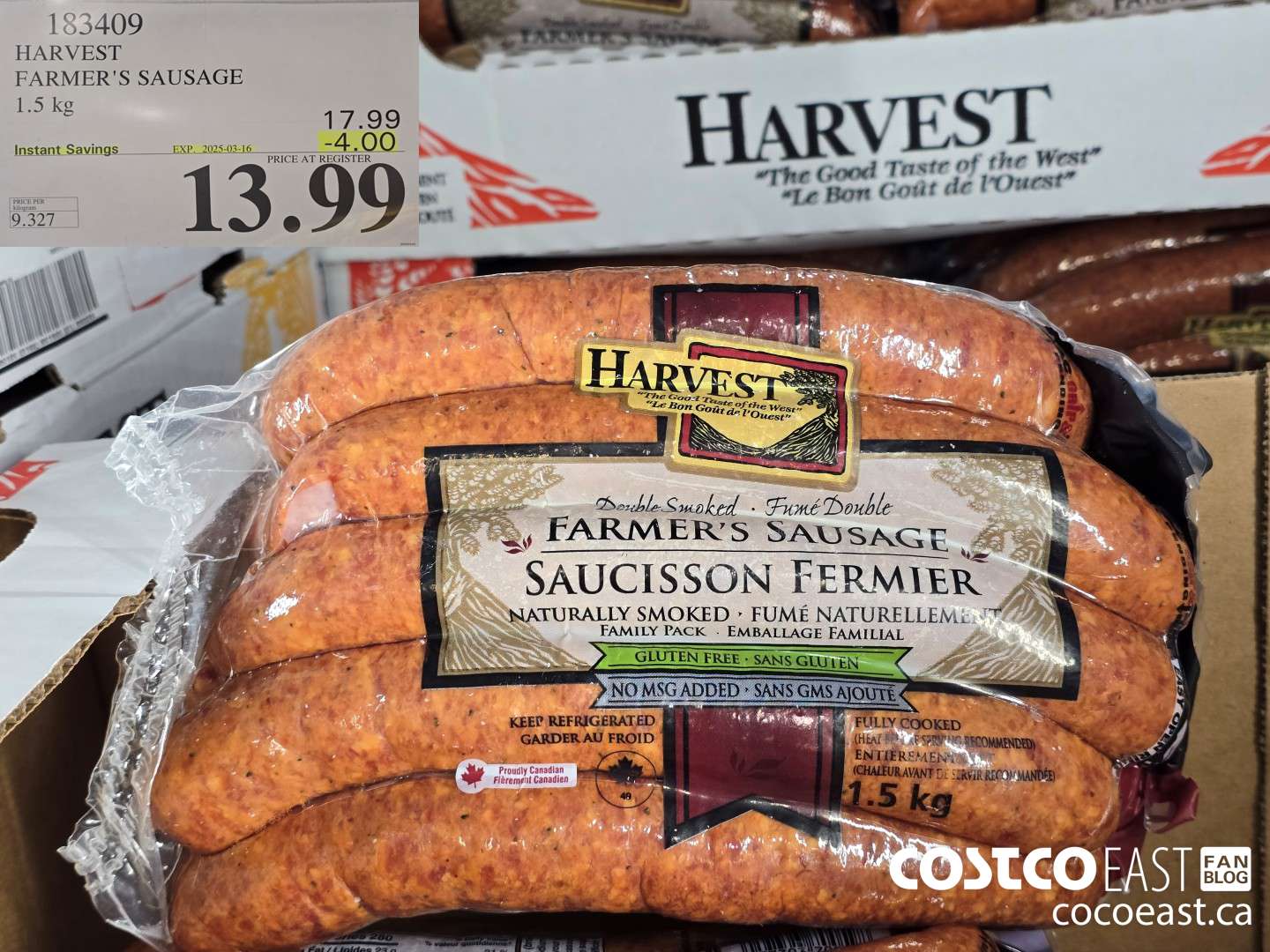 183409 HARVEST FARMERS SAUSAGE 1.5 KG ($4.00 INSTANT SAVINGS EXPIRES ON 2025-03-16) $13.99