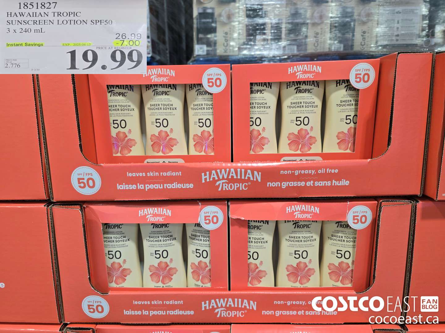 1851827 HAWAIIAN TROPIC SUNSCREEN LOTION SPF50 3 X 240 ML ($7.00 INSTANT SAVINGS EXPIRES ON 2025-04-13) $19.99