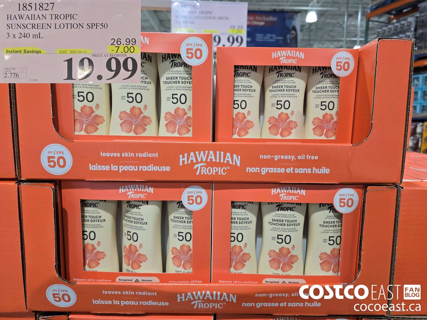 1851827 HAWAIIAN TROPIC SUNSCREEN LOTION SPF50 3 X 240 ML ($7.00 INSTANT SAVINGS EXPIRES ON 2025-04-13) $19.99