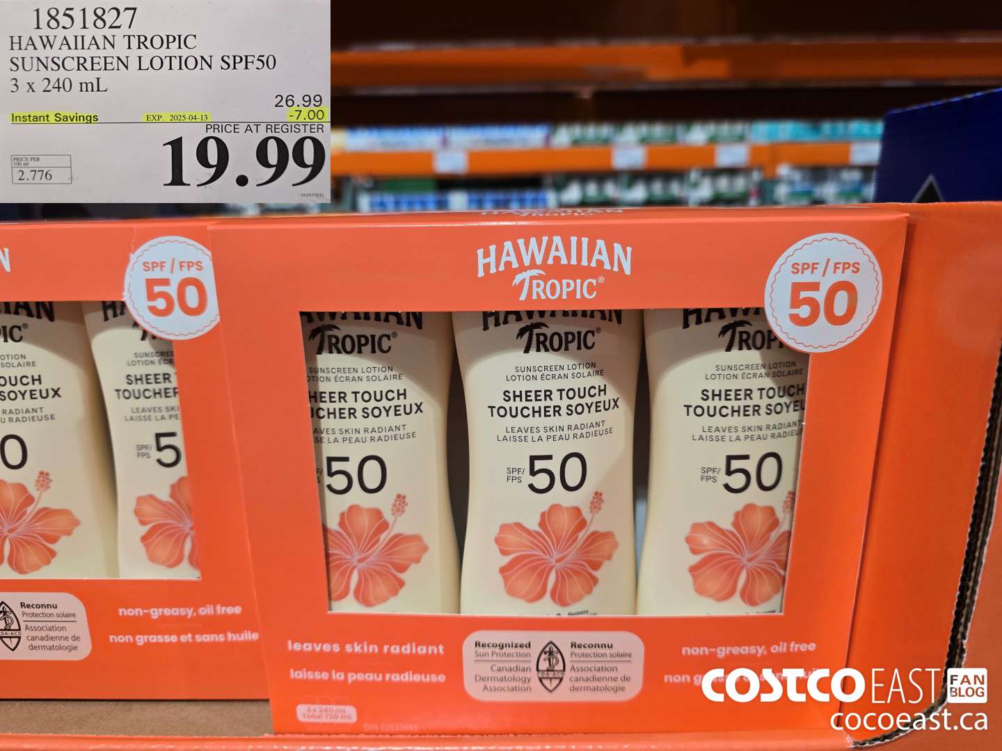 1851827 HAWAIIAN TROPIC SUNSCREEN LOTION SPF50 3 X 240 ML ($7.00 INSTANT SAVINGS EXPIRES ON 2025-04-13) $19.99