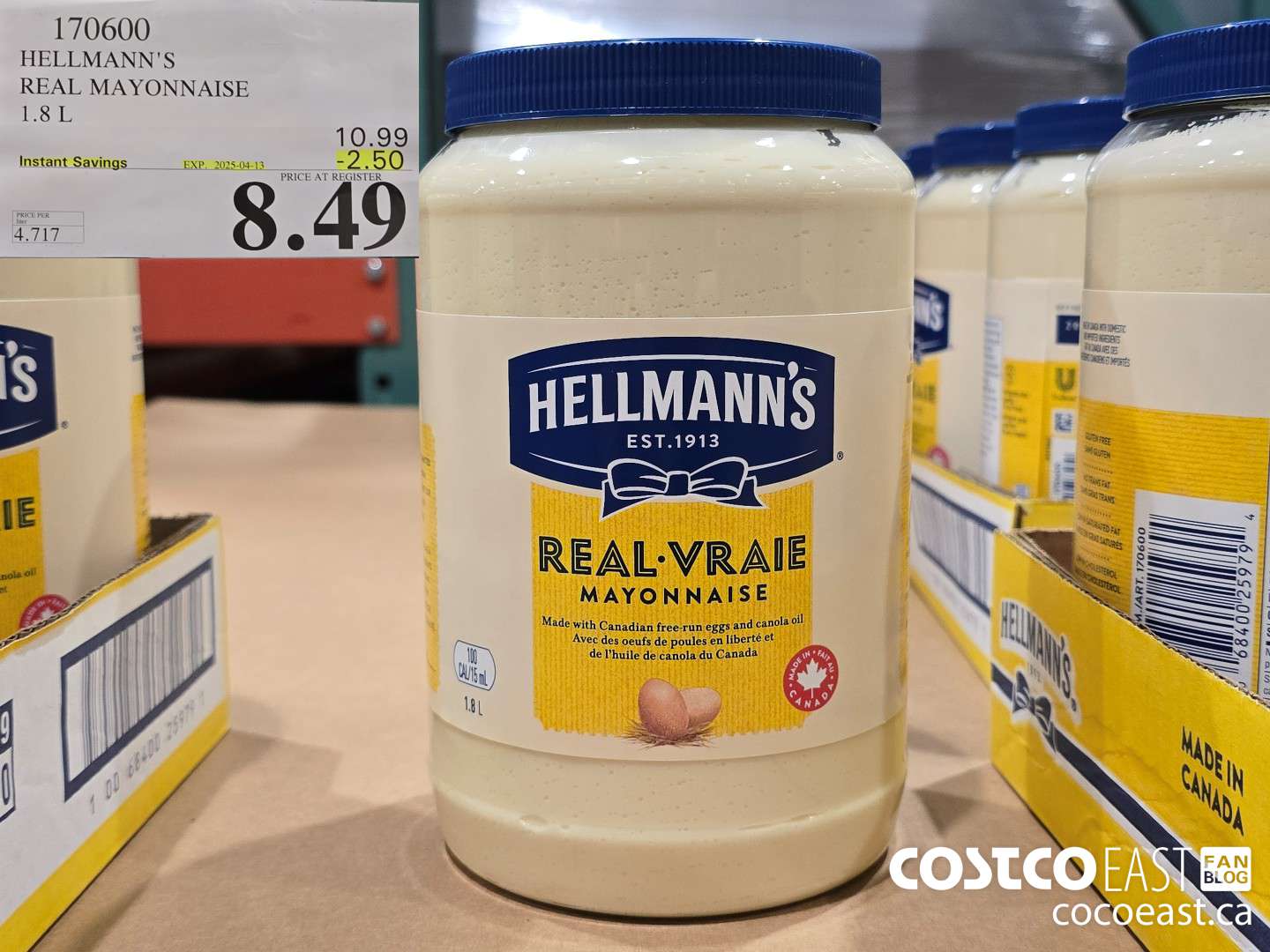 170600 HELLMANN'S REAL MAYONNAISE 1.8 L ($2.50 INSTANT SAVINGS EXPIRES ON 2025-04-13) $8.49