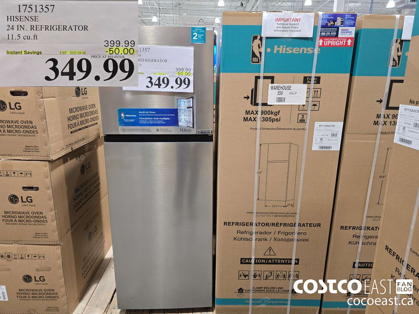 1751357 HISENSE 24 IN. REFRIGERATOR 11.5 cu.ft ($50.00 INSTANT SAVINGS EXPIRES ON 2025-04-06) $349.99